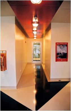 ENTRY LOBBY WITH METAL SOFFIT AND TERRAZZO FLOOR