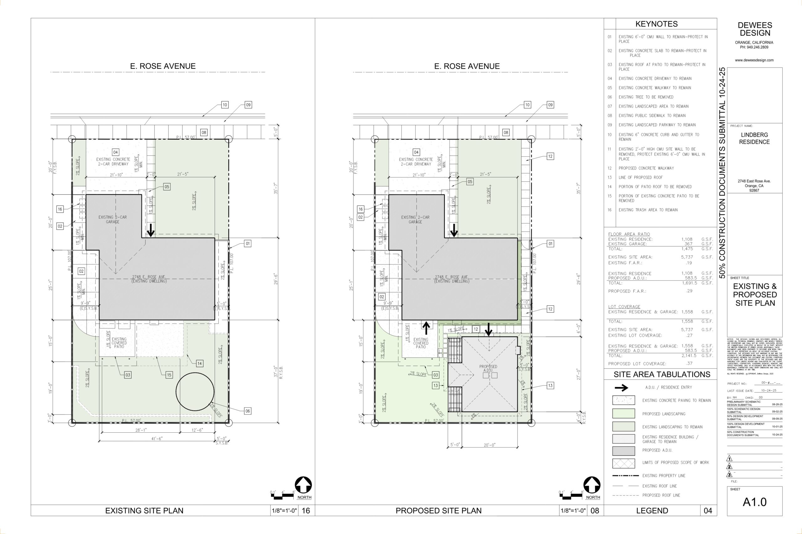 SITE PLAN OF EXISTING SINGLE-FAMILY RESIDENCE AND PROPOSED SITE PLAN 